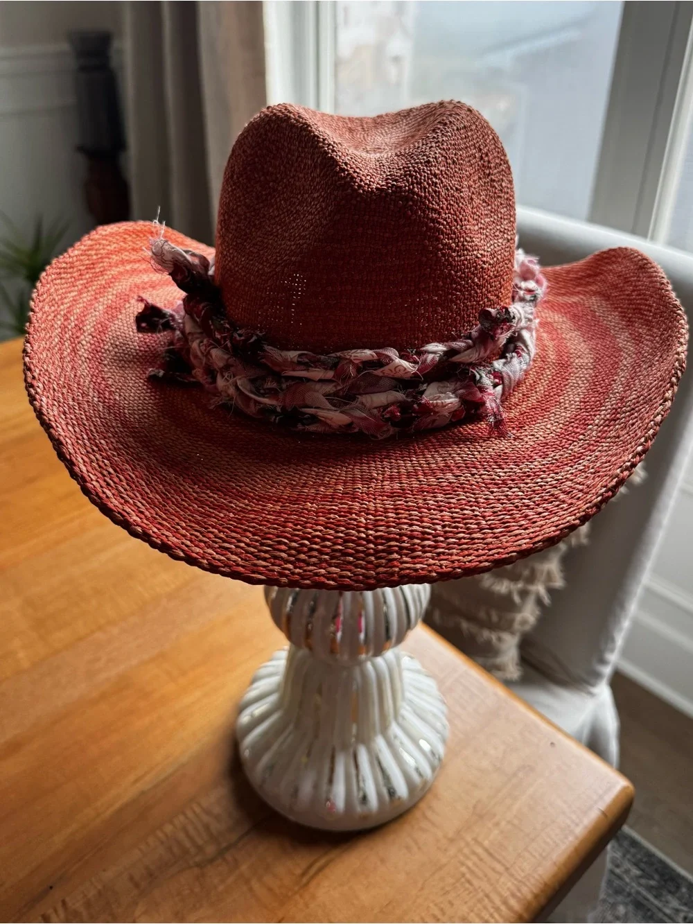 Universal Thread Orange/Rust/Red Hand Braided-Band Wide Brim Bendable Sun Hat
